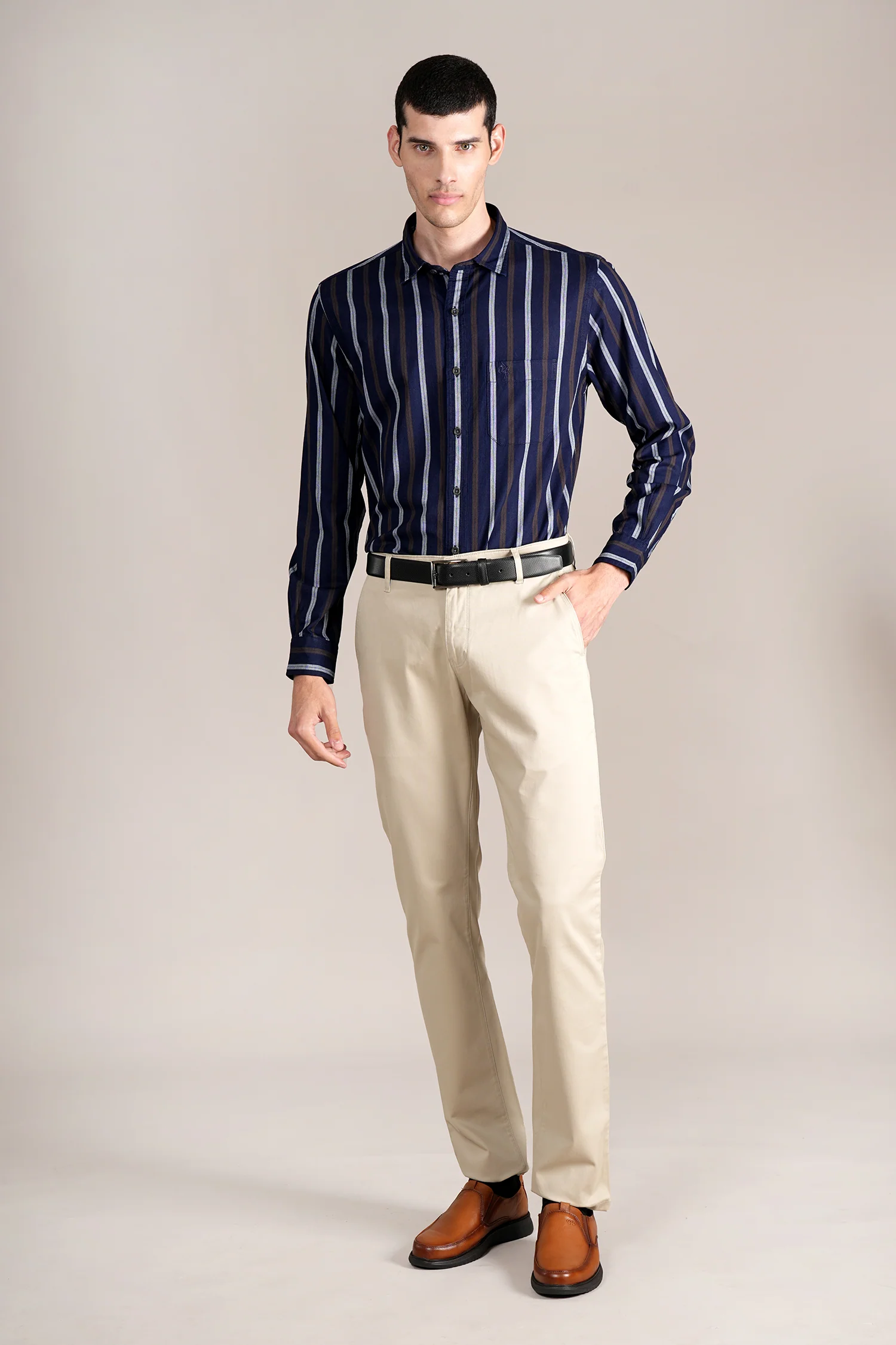Casual Shirt for Men | Breathable & Soft with Color Fastness Regular Fit Spread Collar Neck Cotton Fabric Striped Pattern - Image 2
