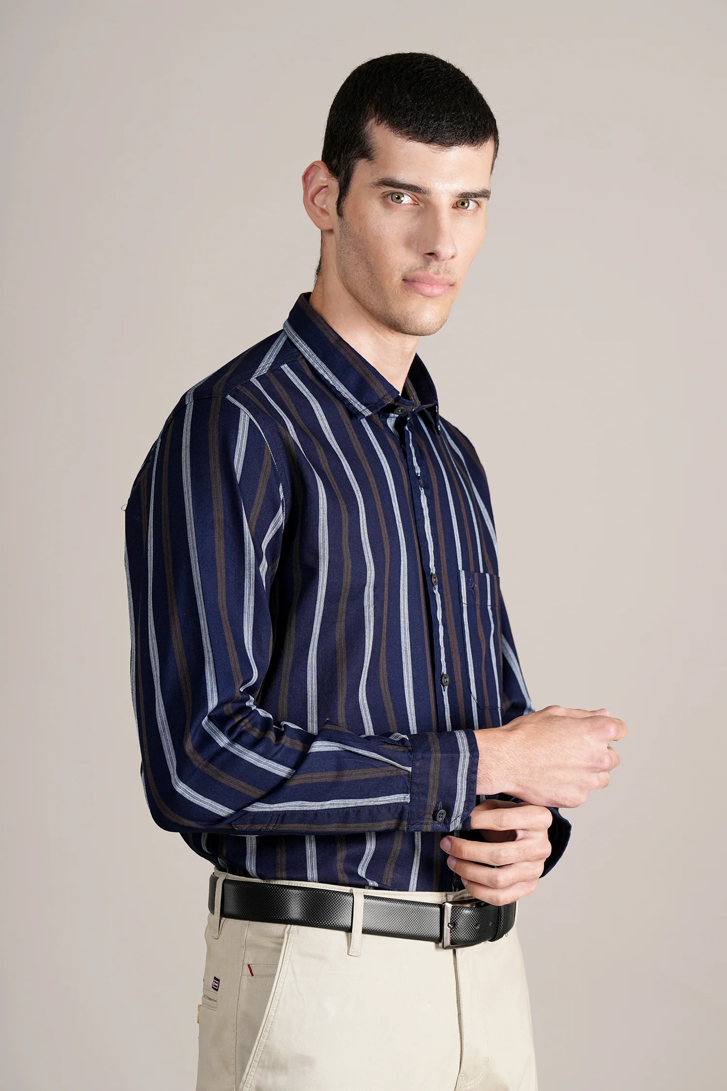 Casual Shirt for Men | Breathable & Soft with Color Fastness Regular Fit Spread Collar Neck Cotton Fabric Striped Pattern - Image 4