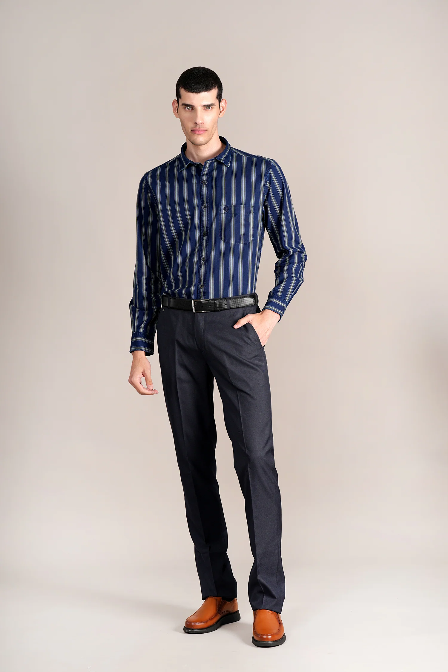 Casual Shirt for Men | Breathable & Soft with Color Fastness Regular Fit Spread Collar Neck Cotton Fabric Striped Pattern - Image 2