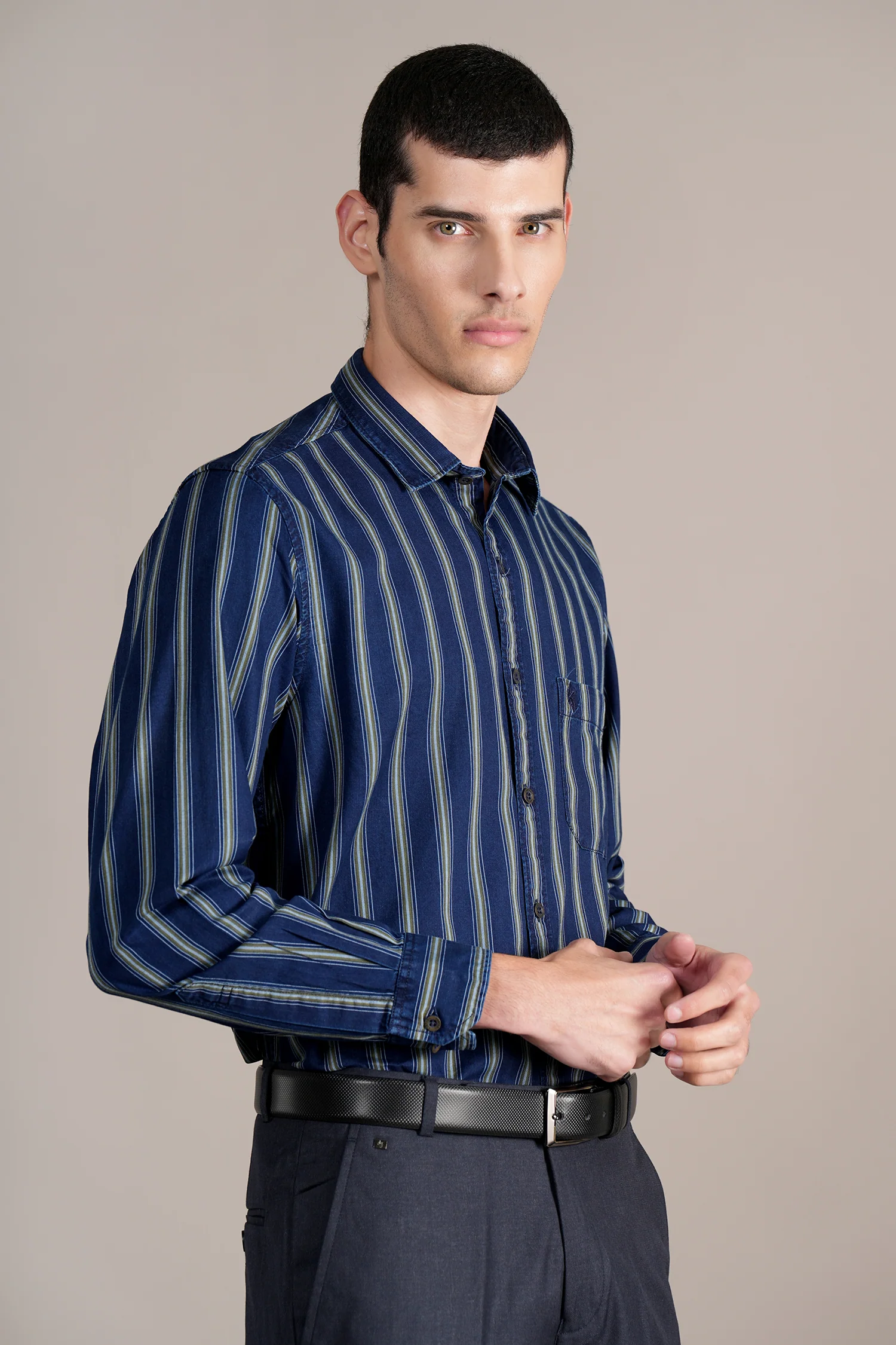 Casual Shirt for Men | Breathable & Soft with Color Fastness Regular Fit Spread Collar Neck Cotton Fabric Striped Pattern - Image 4