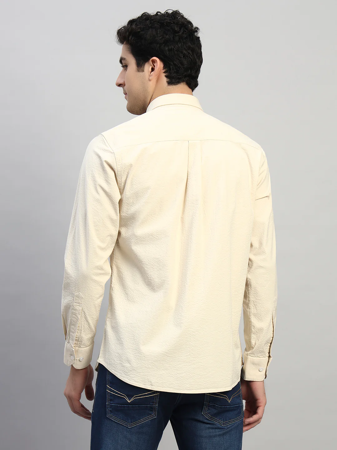Casual Shirt for Men | Breathable & Soft with Color Fastness Regular Fit Spread Collar Neck Cotton Fabric Self Design Pattern - Image 2