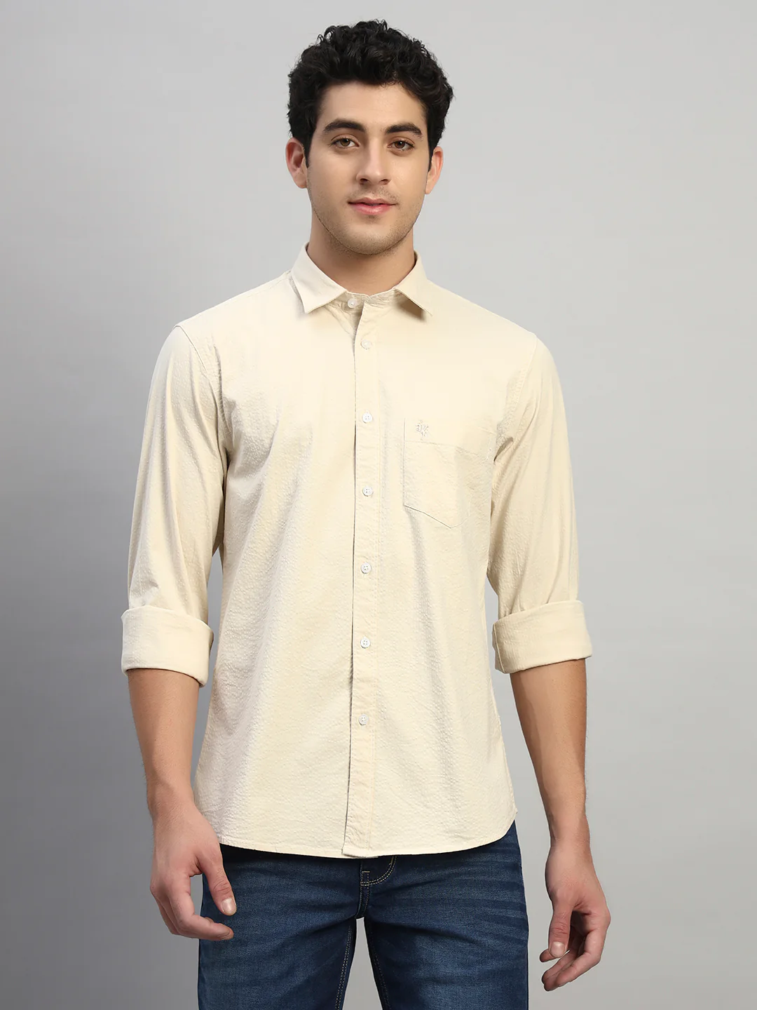 Casual Shirt for Men | Breathable & Soft with Color Fastness Regular Fit Spread Collar Neck Cotton Fabric Self Design Pattern - Image 3