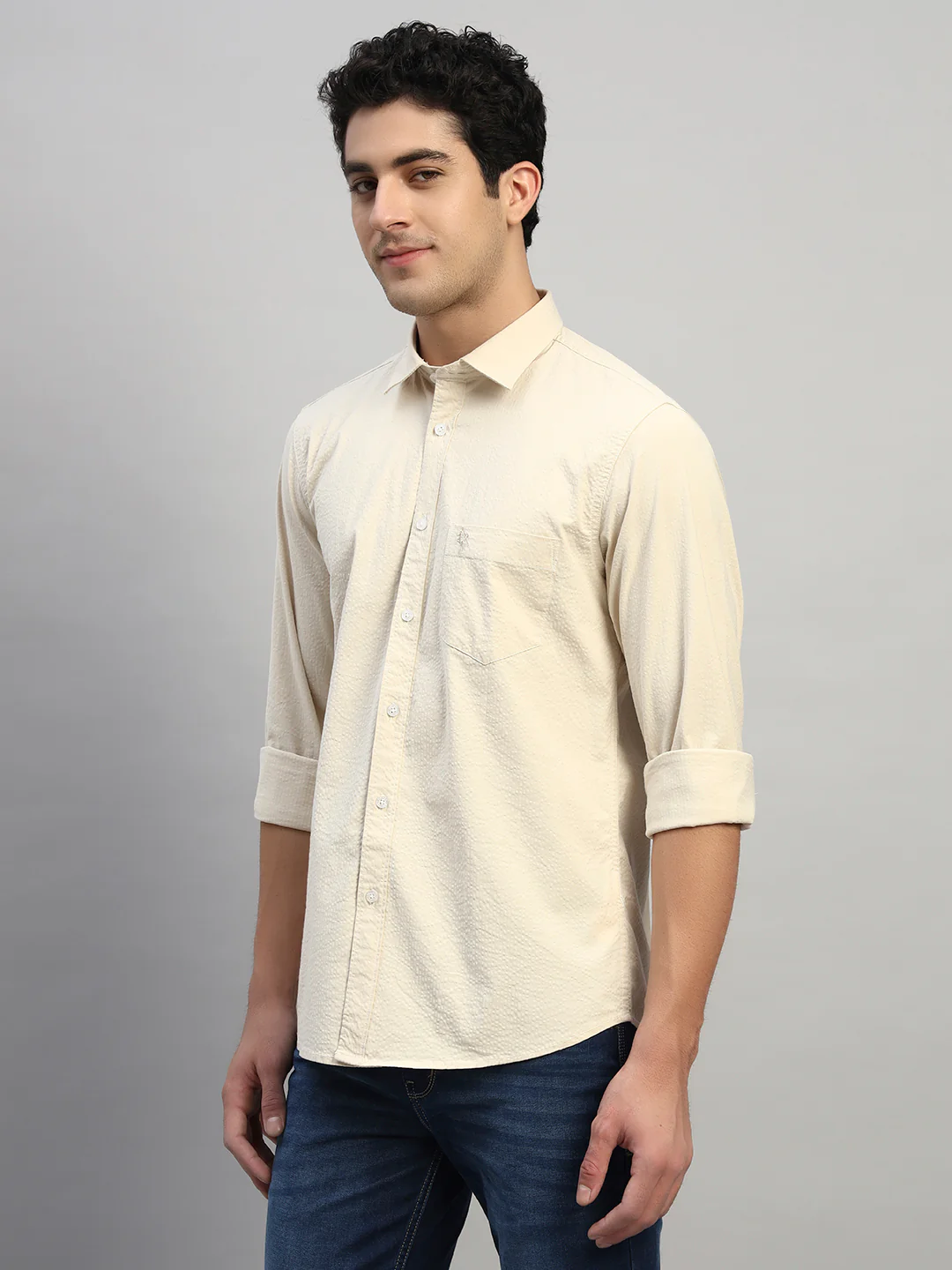 Casual Shirt for Men | Breathable & Soft with Color Fastness Regular Fit Spread Collar Neck Cotton Fabric Self Design Pattern - Image 4