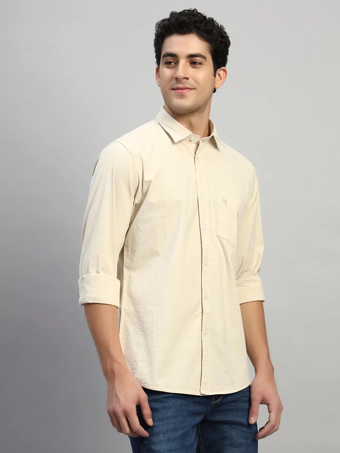 Casual Shirt for Men | Breathable & Soft with Color Fastness Regular Fit Spread Collar Neck Cotton Fabric Self Design Pattern - Image 5