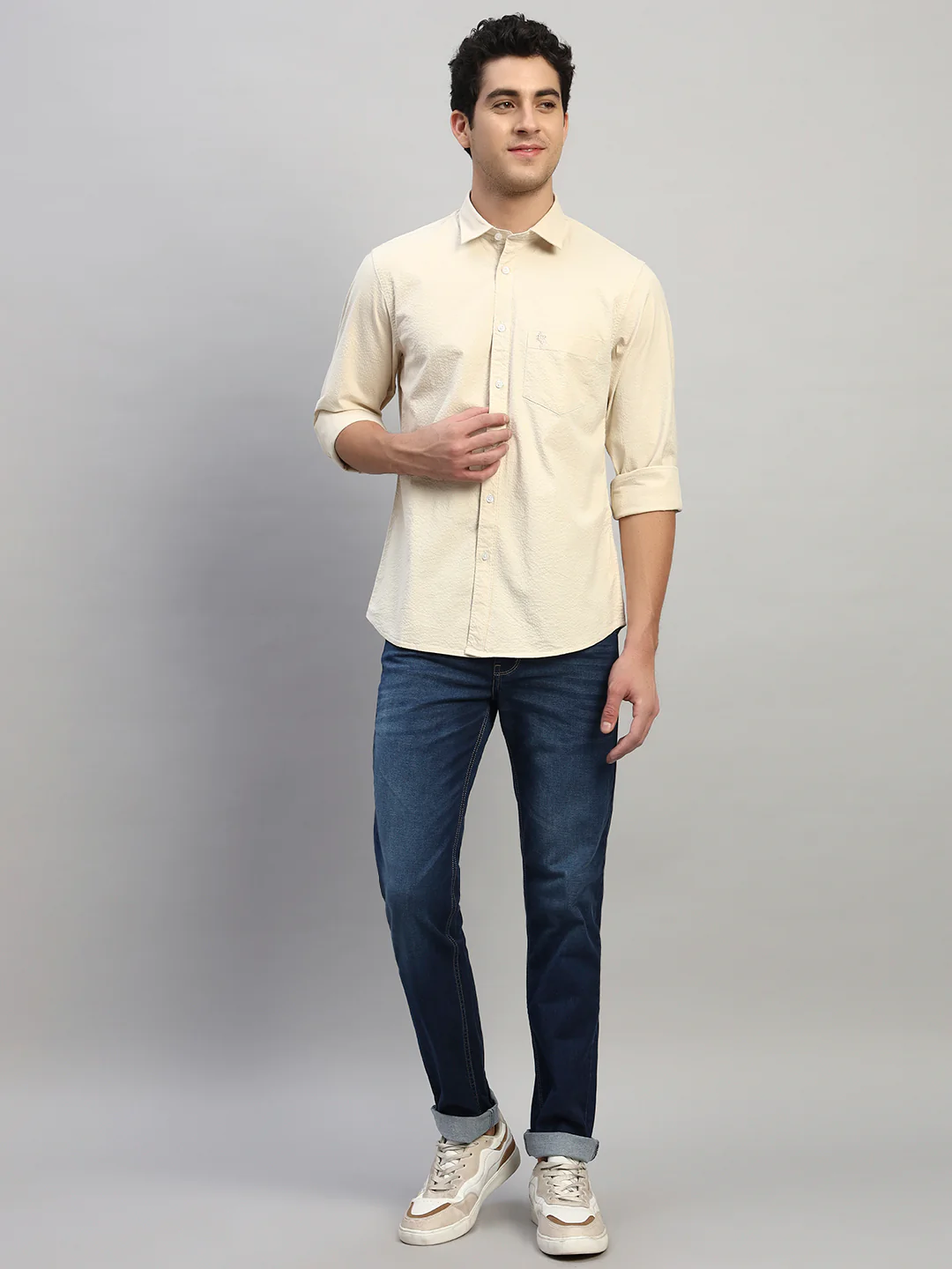Casual Shirt for Men | Breathable & Soft with Color Fastness Regular Fit Spread Collar Neck Cotton Fabric Self Design Pattern - Image 6