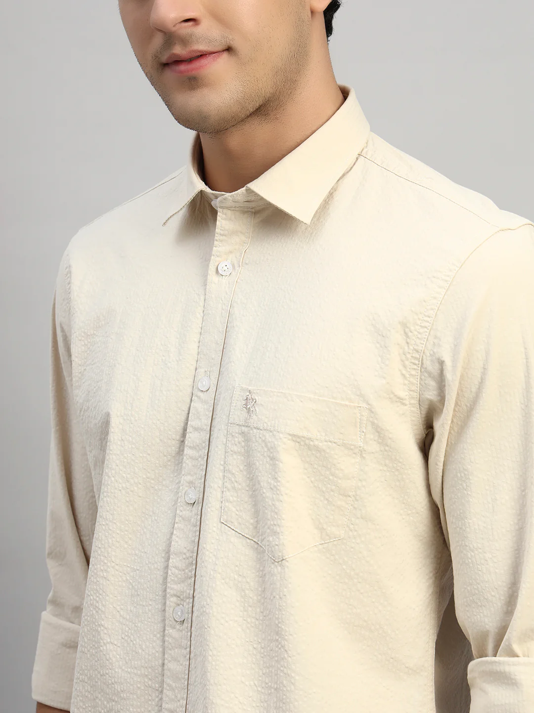 Casual Shirt for Men | Breathable & Soft with Color Fastness Regular Fit Spread Collar Neck Cotton Fabric Self Design Pattern - Image 7