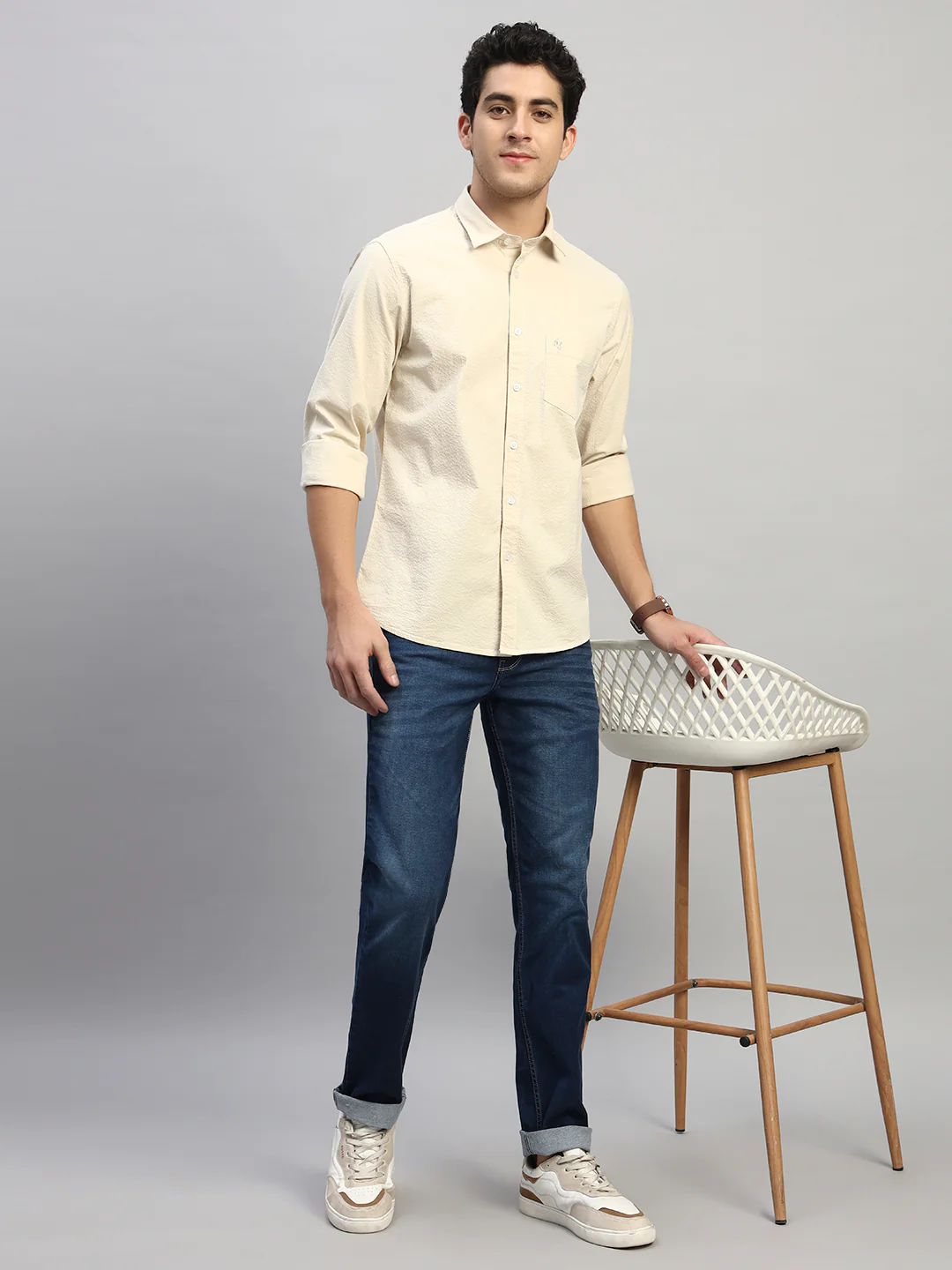 Casual Shirt for Men | Breathable & Soft with Color Fastness Regular Fit Spread Collar Neck Cotton Fabric Self Design Pattern - Image 8