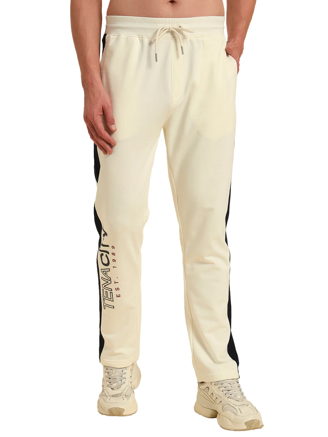 Men's Off White Solid Regular Fit Casual Track Pant - Image 2