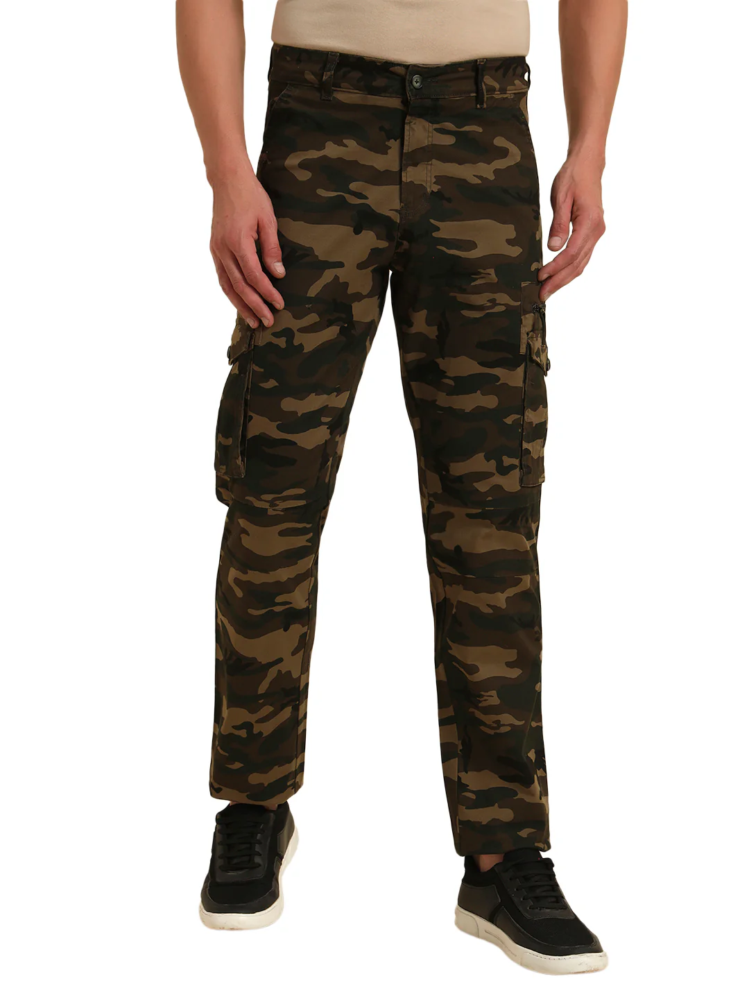 Men's Olive Green Printed Regular Fit Casual Cargo - Image 2