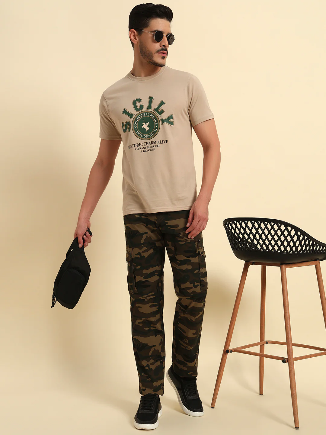 Men's Olive Green Printed Regular Fit Casual Cargo - Image 6