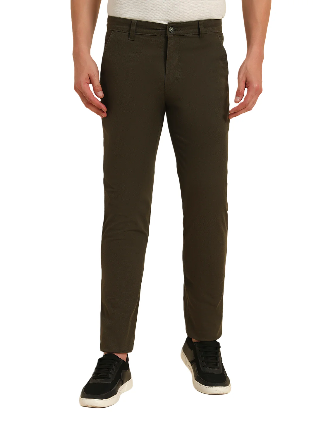 Casual Trouser for Men | Breathable & Soft with Color Fastness Regular Fit Cotton Blend Fabric Self Design Pattern Button Closure - Image 2