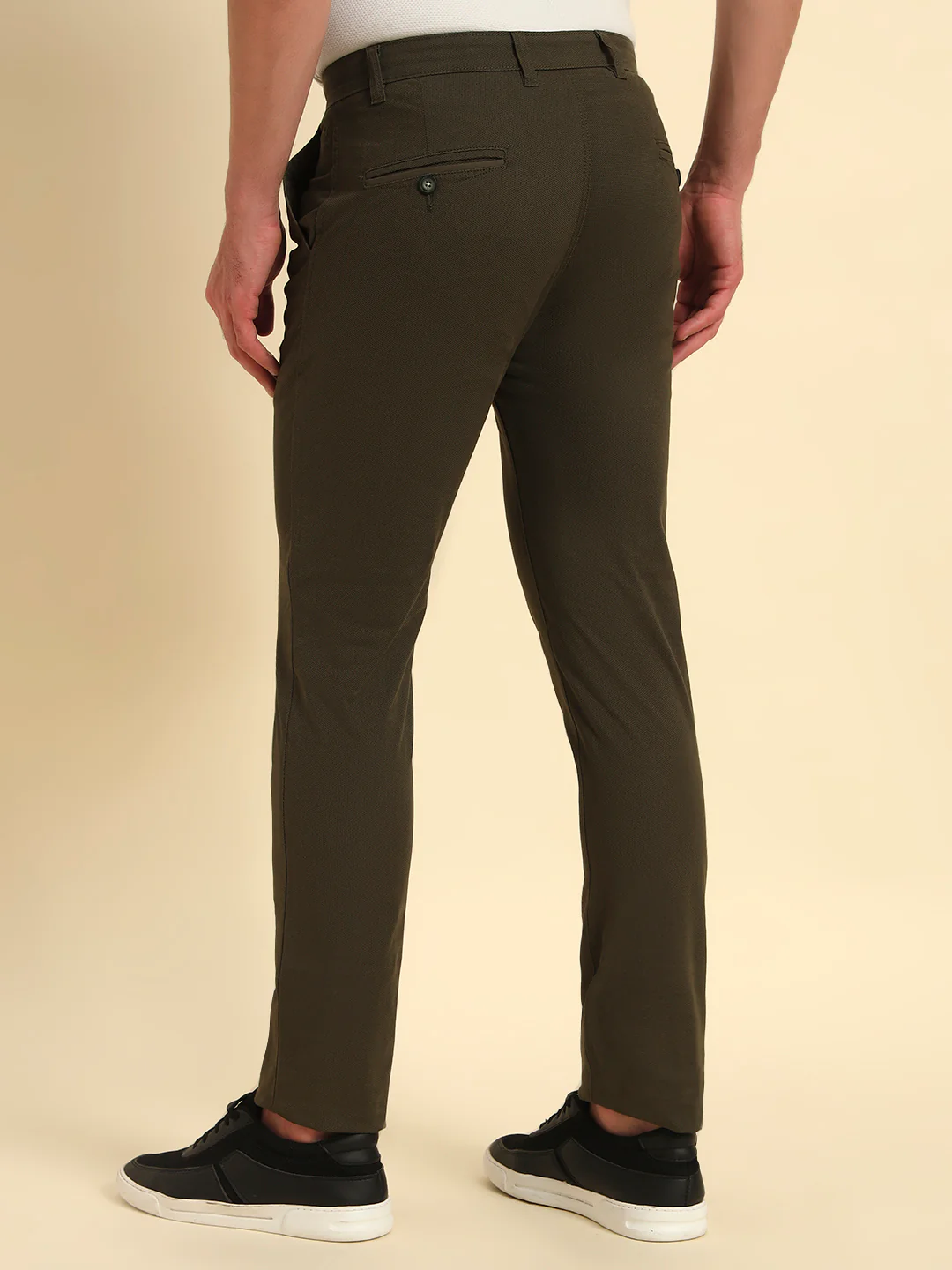 Casual Trouser for Men | Breathable & Soft with Color Fastness Regular Fit Cotton Blend Fabric Self Design Pattern Button Closure - Image 8