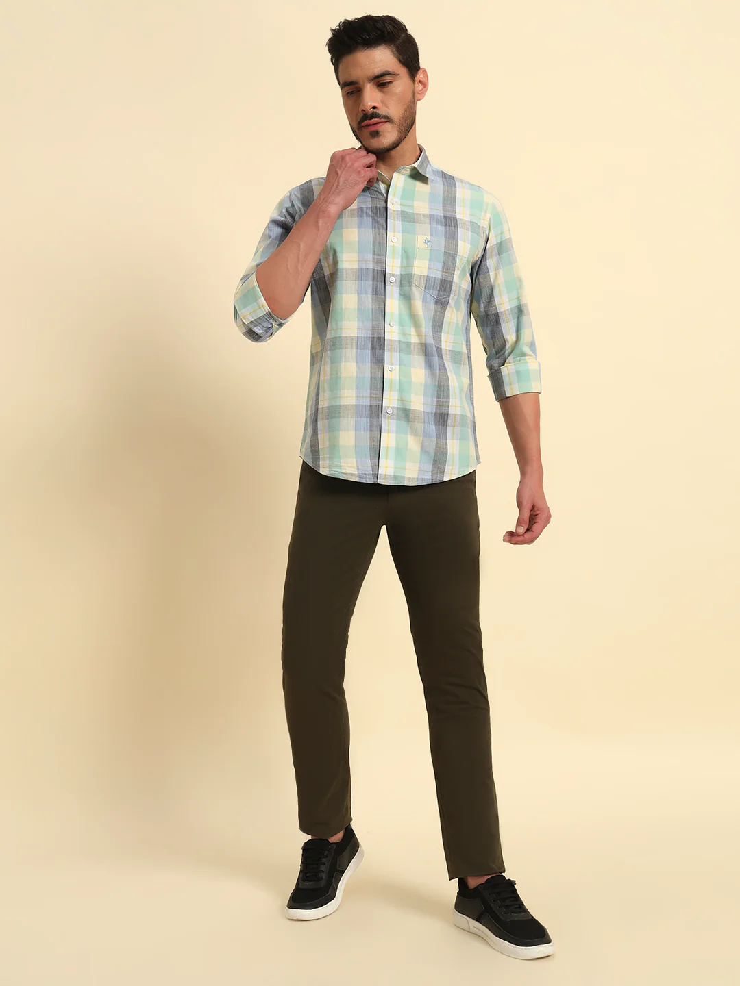 Casual Trouser for Men | Breathable & Soft with Color Fastness Regular Fit Cotton Blend Fabric Self Design Pattern Button Closure - Image 9