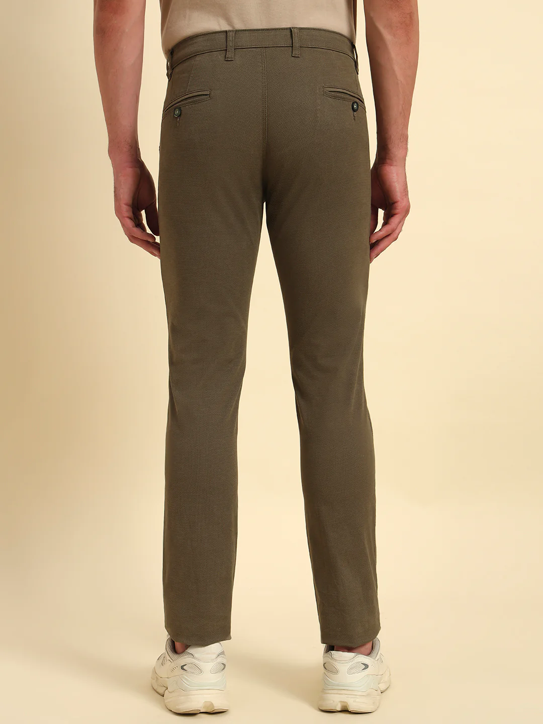 Casual Trouser for Men | Breathable & Soft with Color Fastness Regular Fit Cotton Blend Fabric Self Design Pattern Button Closure - Image 7