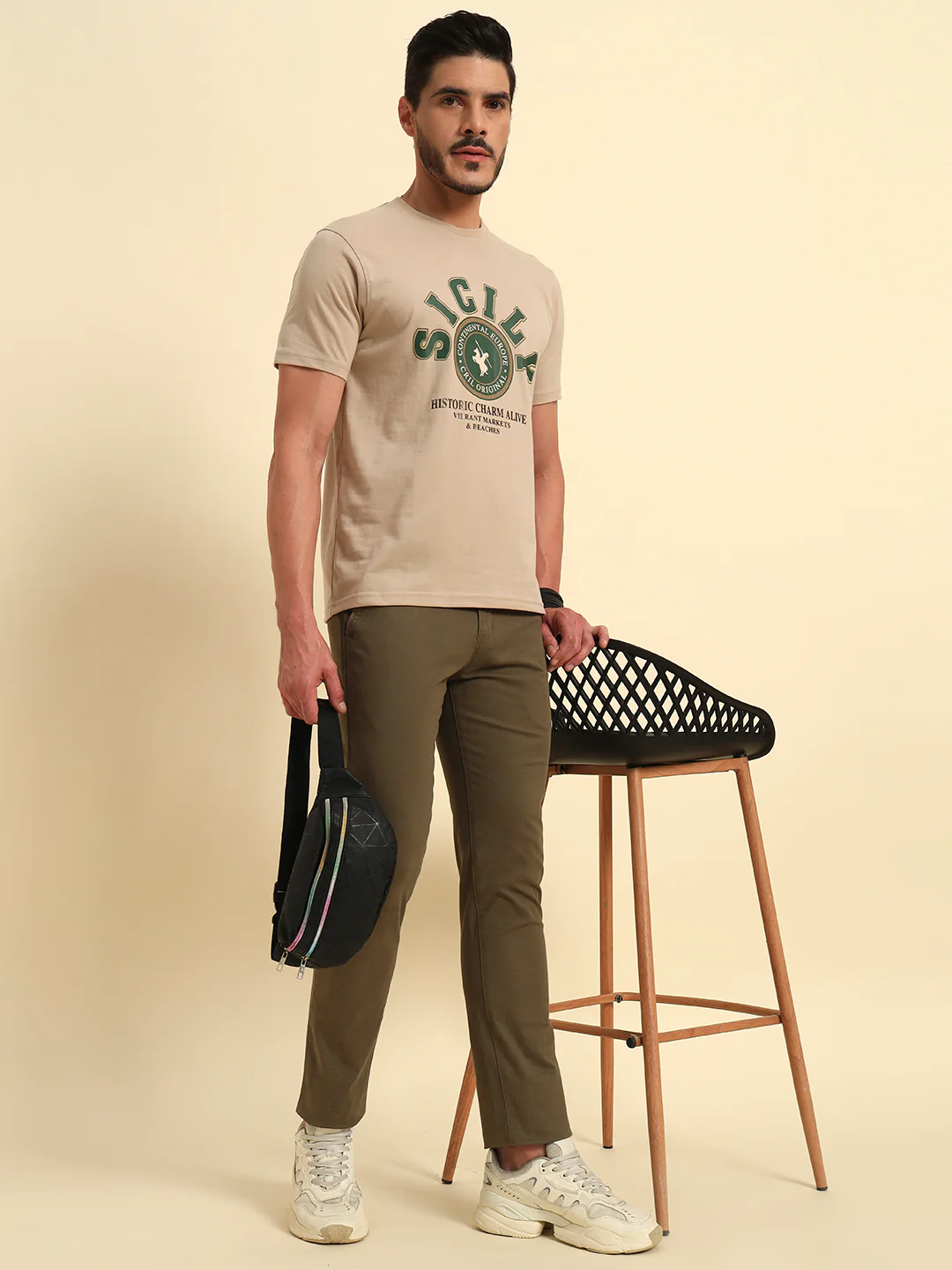 Casual Trouser for Men | Breathable & Soft with Color Fastness Regular Fit Cotton Blend Fabric Self Design Pattern Button Closure - Image 8