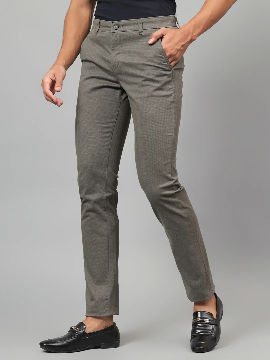 Casual Trouser for Men | Breathable & Soft with Color Fastness Regular Fit Cotton Blend Fabric Self Design Pattern Button Closure - Image 4