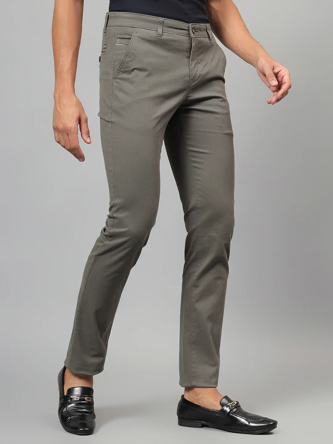 Casual Trouser for Men | Breathable & Soft with Color Fastness Regular Fit Cotton Blend Fabric Self Design Pattern Button Closure - Image 5