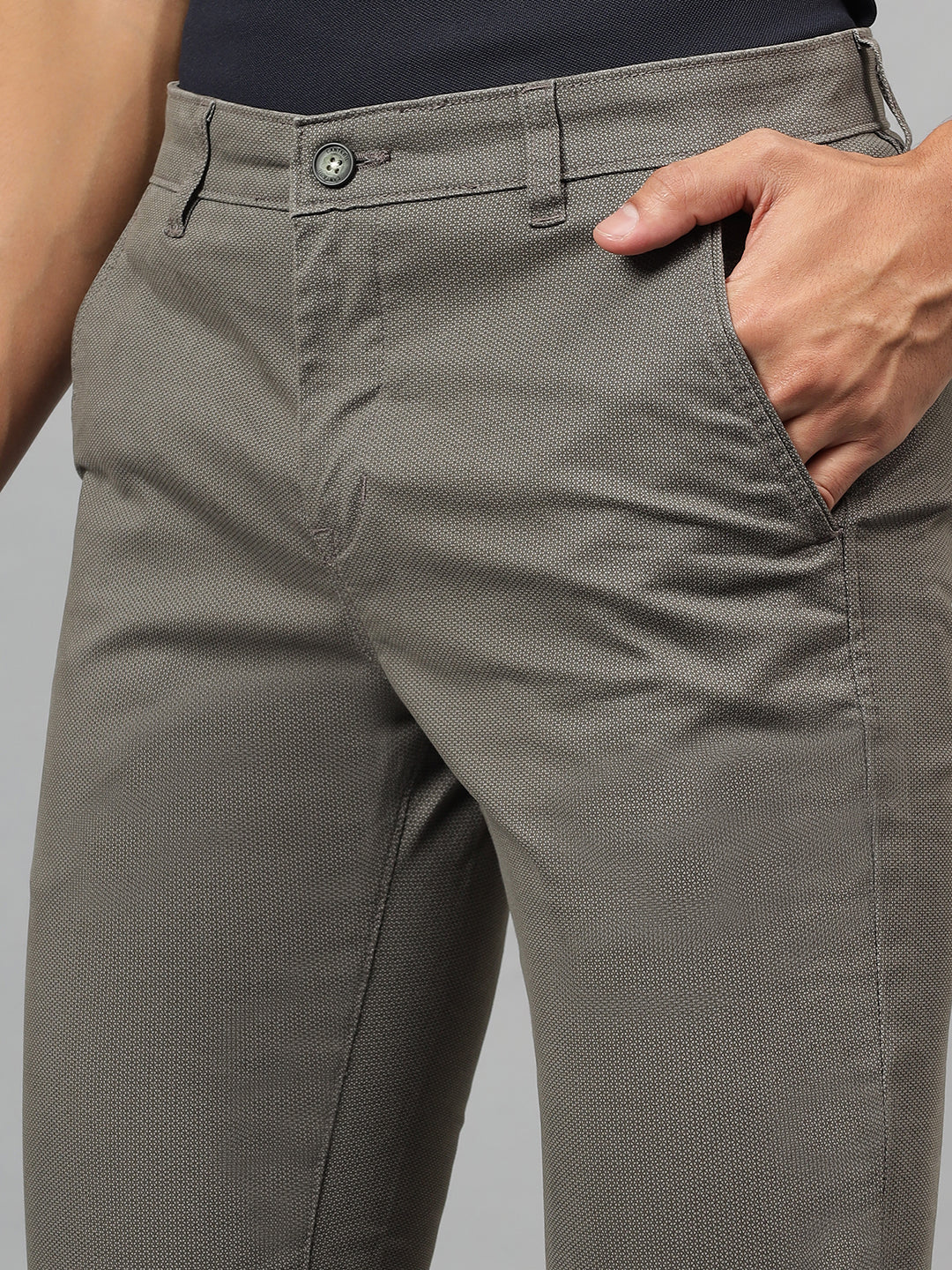 Casual Trouser for Men | Breathable & Soft with Color Fastness Regular Fit Cotton Blend Fabric Self Design Pattern Button Closure - Image 6