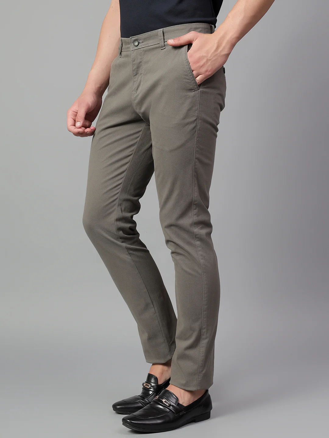 Casual Trouser for Men | Breathable & Soft with Color Fastness Regular Fit Cotton Blend Fabric Solid Pattern Button Closure - Image 3