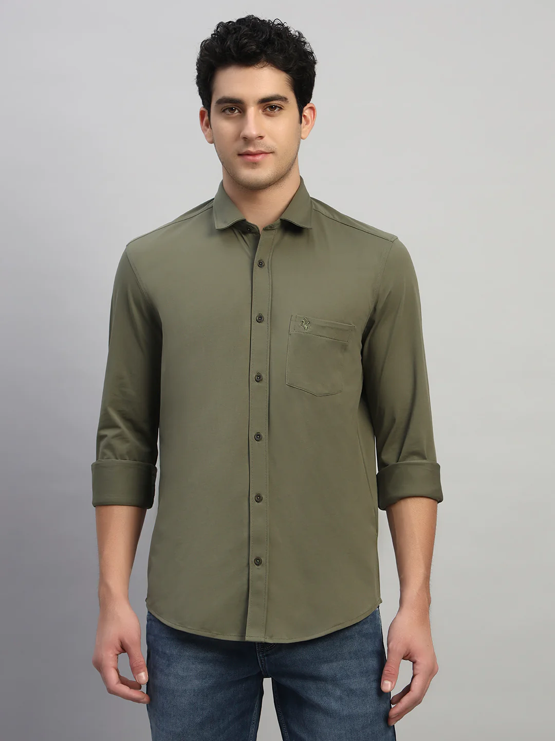 Casual Shirt for Men | Breathable & Soft with Color Fastness Regular Fit Spread Collar Neck Polyester Fabric Solid Pattern - Image 3