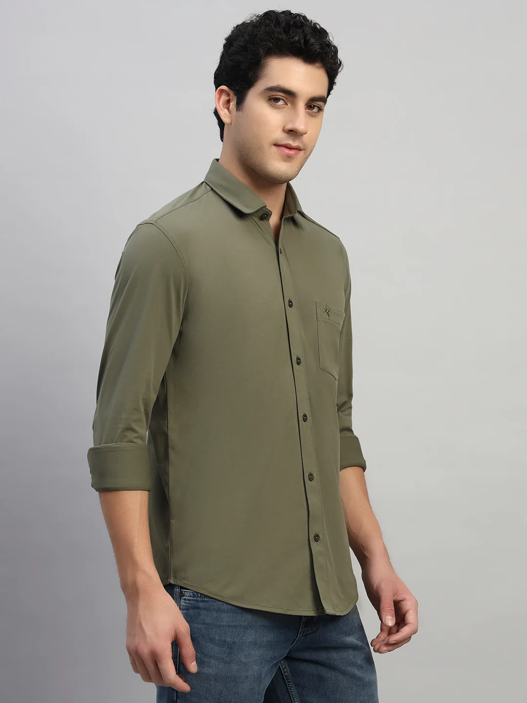 Casual Shirt for Men | Breathable & Soft with Color Fastness Regular Fit Spread Collar Neck Polyester Fabric Solid Pattern - Image 5