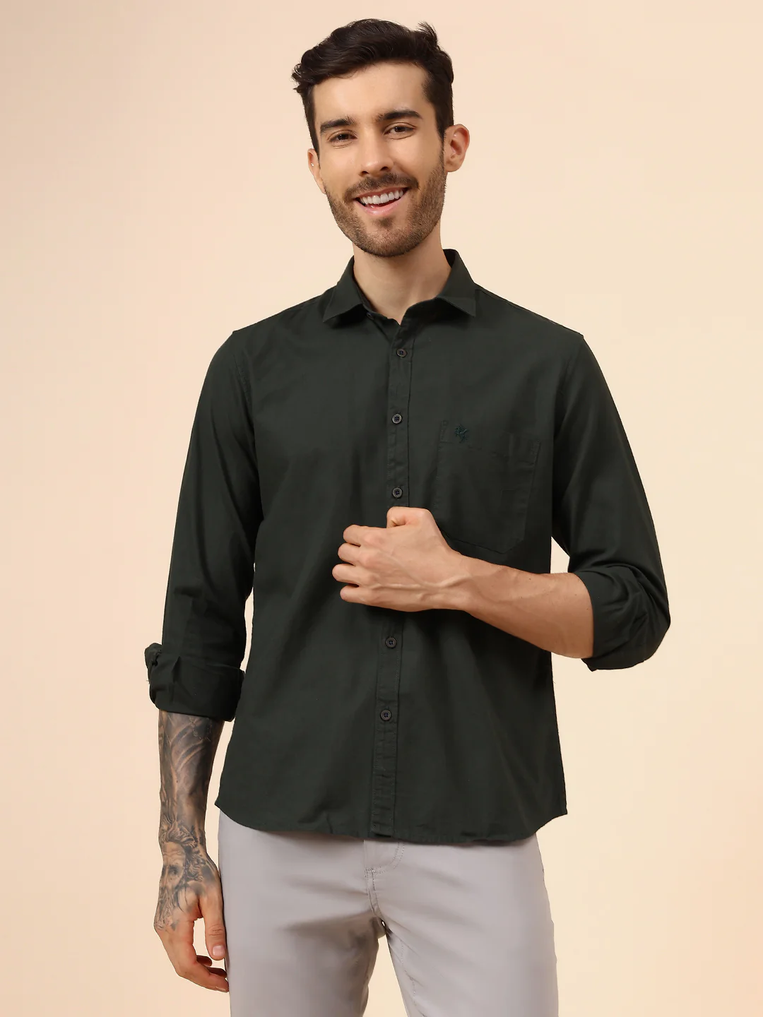 Casual Shirt for Men | Breathable & Soft with Color Fastness Regular Fit Spread Collar Neck Cotton Fabric Solid Pattern - Image 2