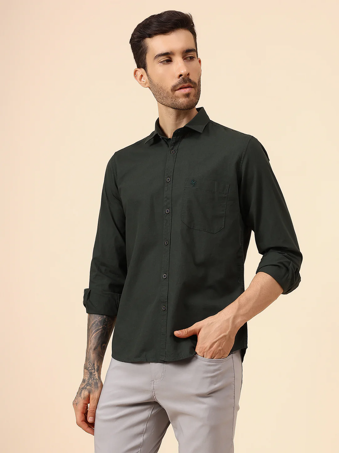 Casual Shirt for Men | Breathable & Soft with Color Fastness Regular Fit Spread Collar Neck Cotton Fabric Solid Pattern - Image 3
