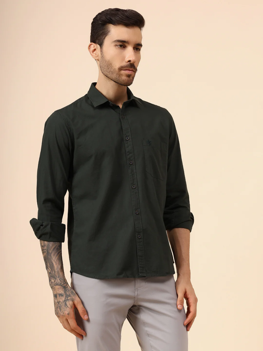 Casual Shirt for Men | Breathable & Soft with Color Fastness Regular Fit Spread Collar Neck Cotton Fabric Solid Pattern - Image 4