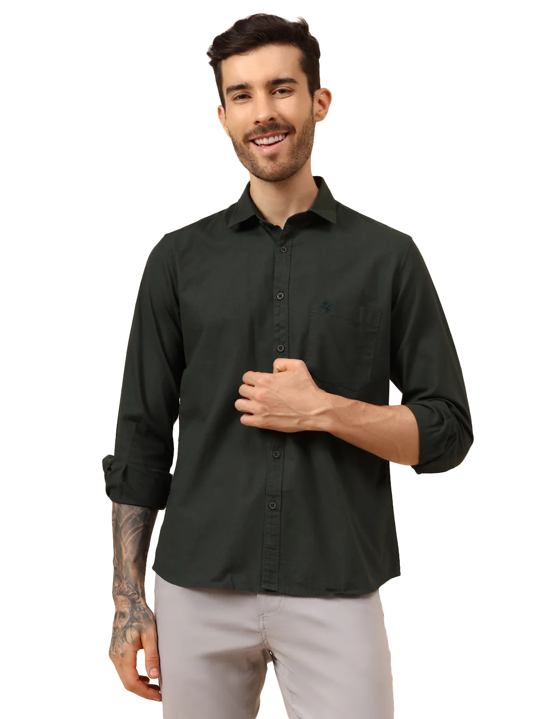 Casual Shirt for Men | Breathable & Soft with Color Fastness Regular Fit Spread Collar Neck Cotton Fabric Solid Pattern - Image 8