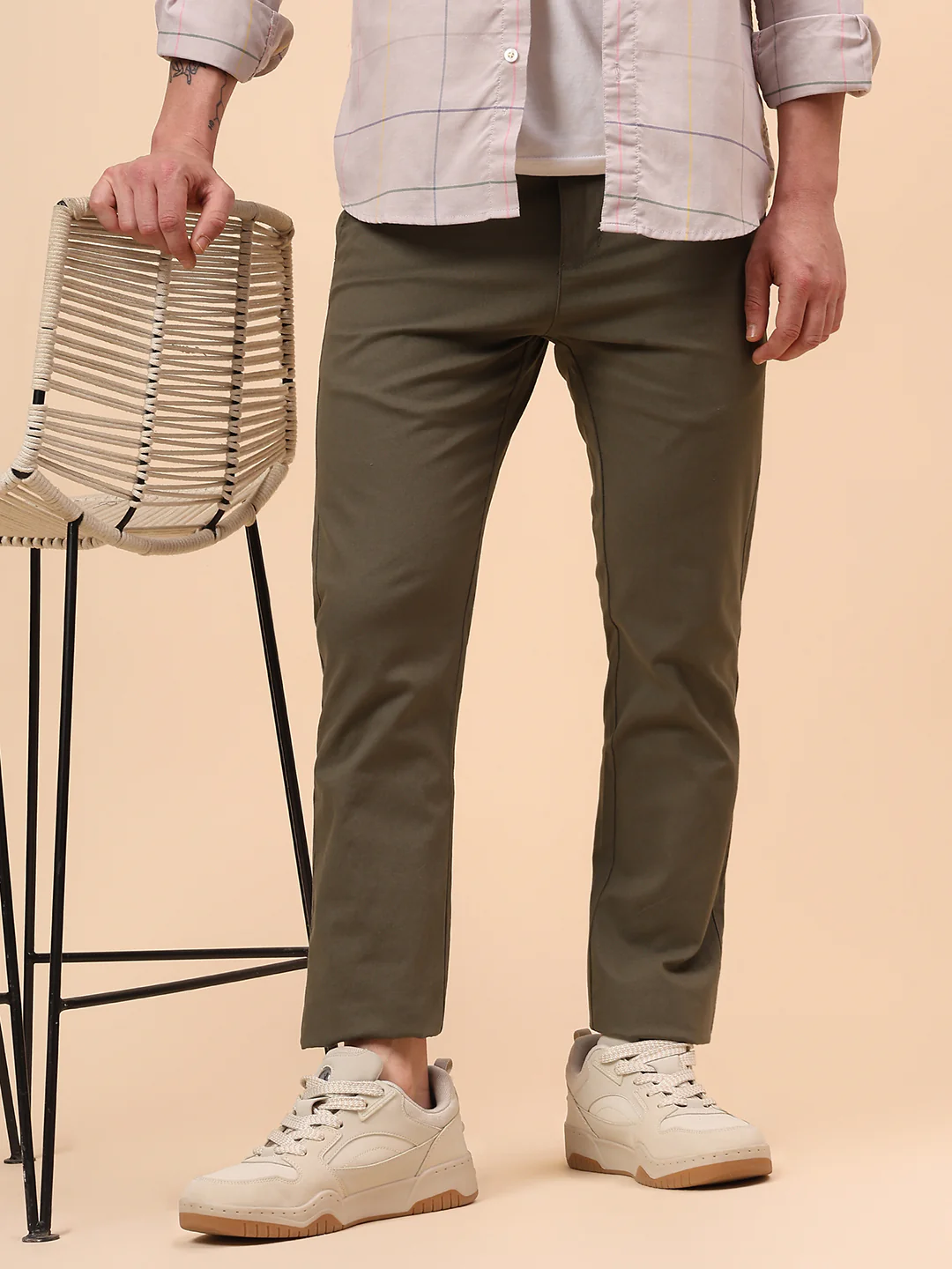 Casual Trouser for Men | Breathable & Soft with Color Fastness Regular Fit Cotton Blend Fabric Solid Pattern Button Closure - Image 3
