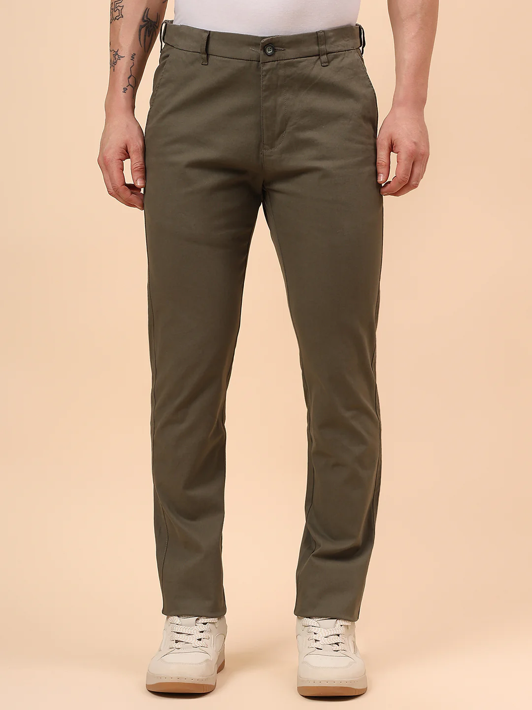 Casual Trouser for Men | Breathable & Soft with Color Fastness Regular Fit Cotton Blend Fabric Solid Pattern Button Closure - Image 4