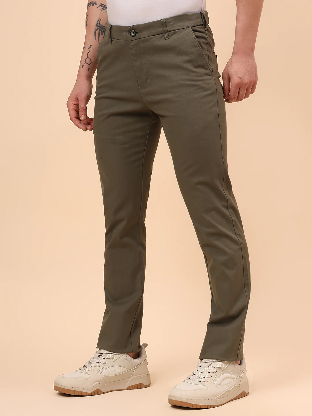 Casual Trouser for Men | Breathable & Soft with Color Fastness Regular Fit Cotton Blend Fabric Solid Pattern Button Closure - Image 5
