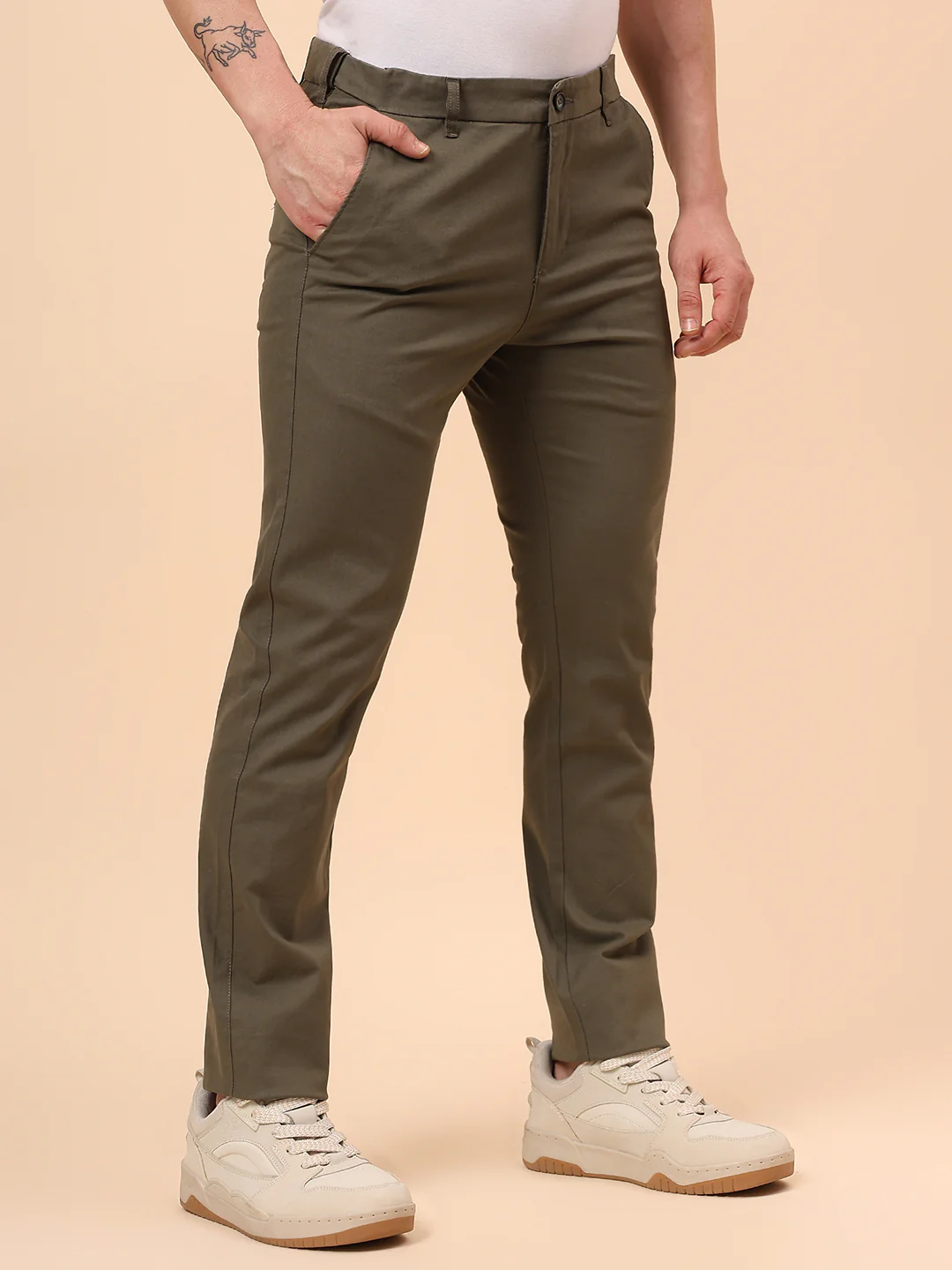 Casual Trouser for Men | Breathable & Soft with Color Fastness Regular Fit Cotton Blend Fabric Solid Pattern Button Closure - Image 6