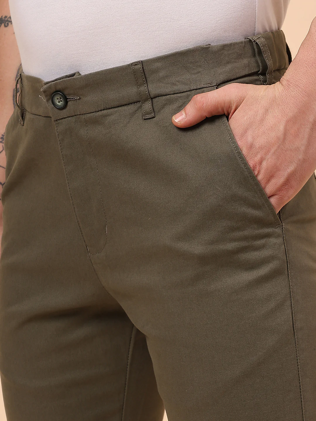 Casual Trouser for Men | Breathable & Soft with Color Fastness Regular Fit Cotton Blend Fabric Solid Pattern Button Closure - Image 8