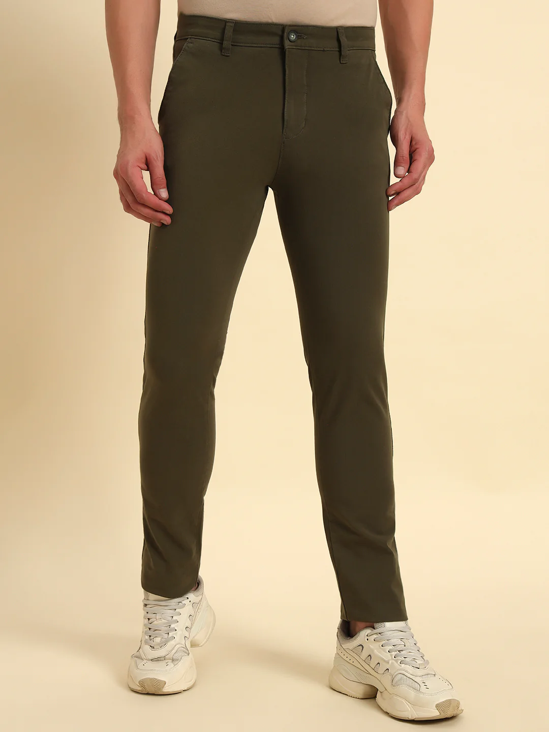 Casual Trouser for Men | Breathable & Soft with Color Fastness Regular Fit Cotton Blend Fabric Solid Pattern Button Closure - Image 5