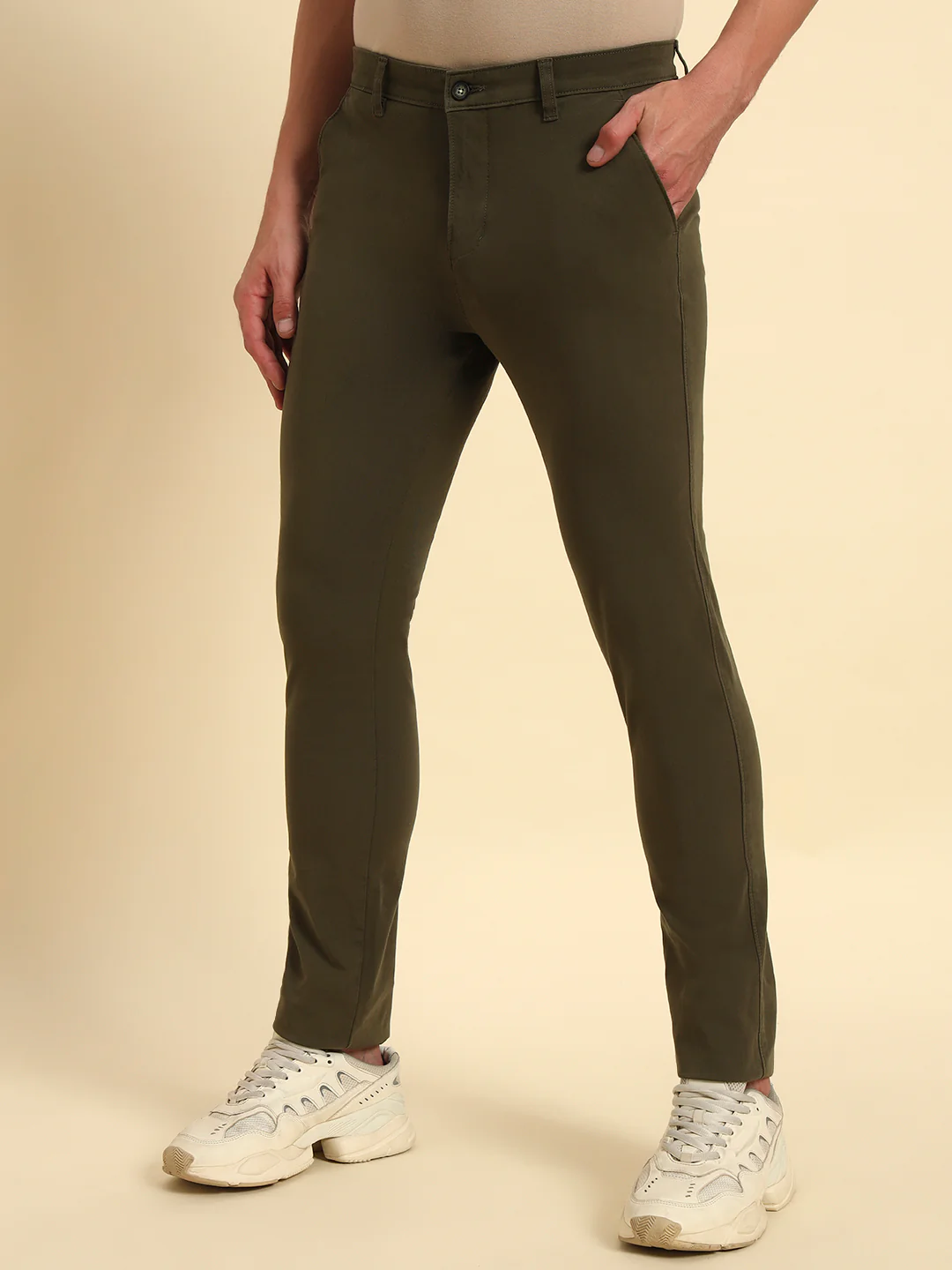 Casual Trouser for Men | Breathable & Soft with Color Fastness Regular Fit Cotton Blend Fabric Solid Pattern Button Closure - Image 6