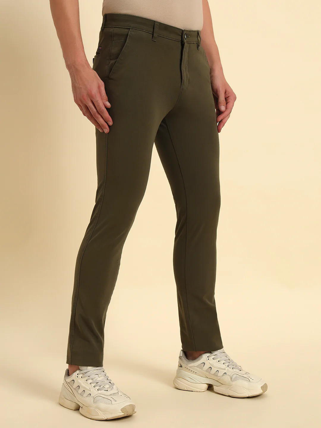 Casual Trouser for Men | Breathable & Soft with Color Fastness Regular Fit Cotton Blend Fabric Solid Pattern Button Closure - Image 7