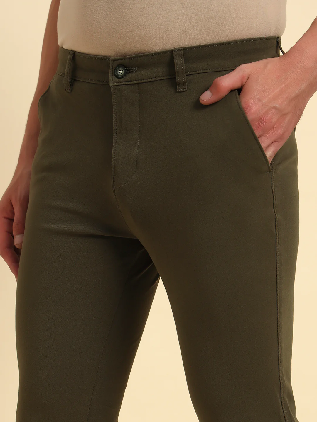 Casual Trouser for Men | Breathable & Soft with Color Fastness Regular Fit Cotton Blend Fabric Solid Pattern Button Closure - Image 8