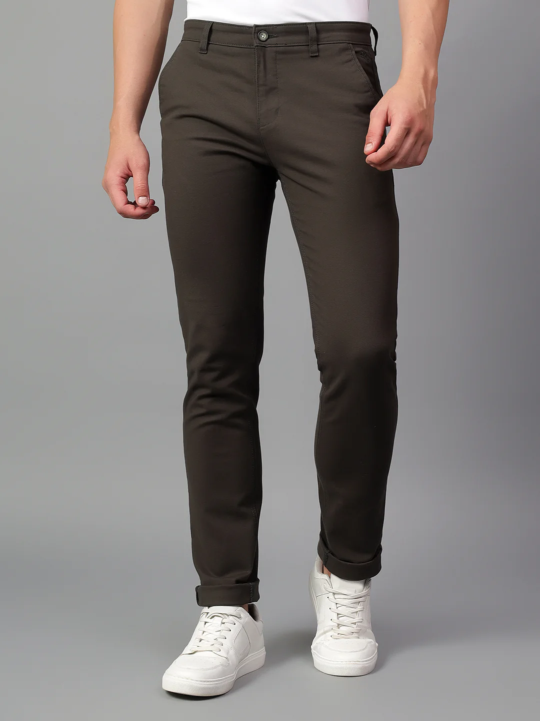 Casual Trouser for Men | Breathable & Soft with Color Fastness Regular Fit Cotton Blend Fabric Solid Pattern Button Closure - Image 2