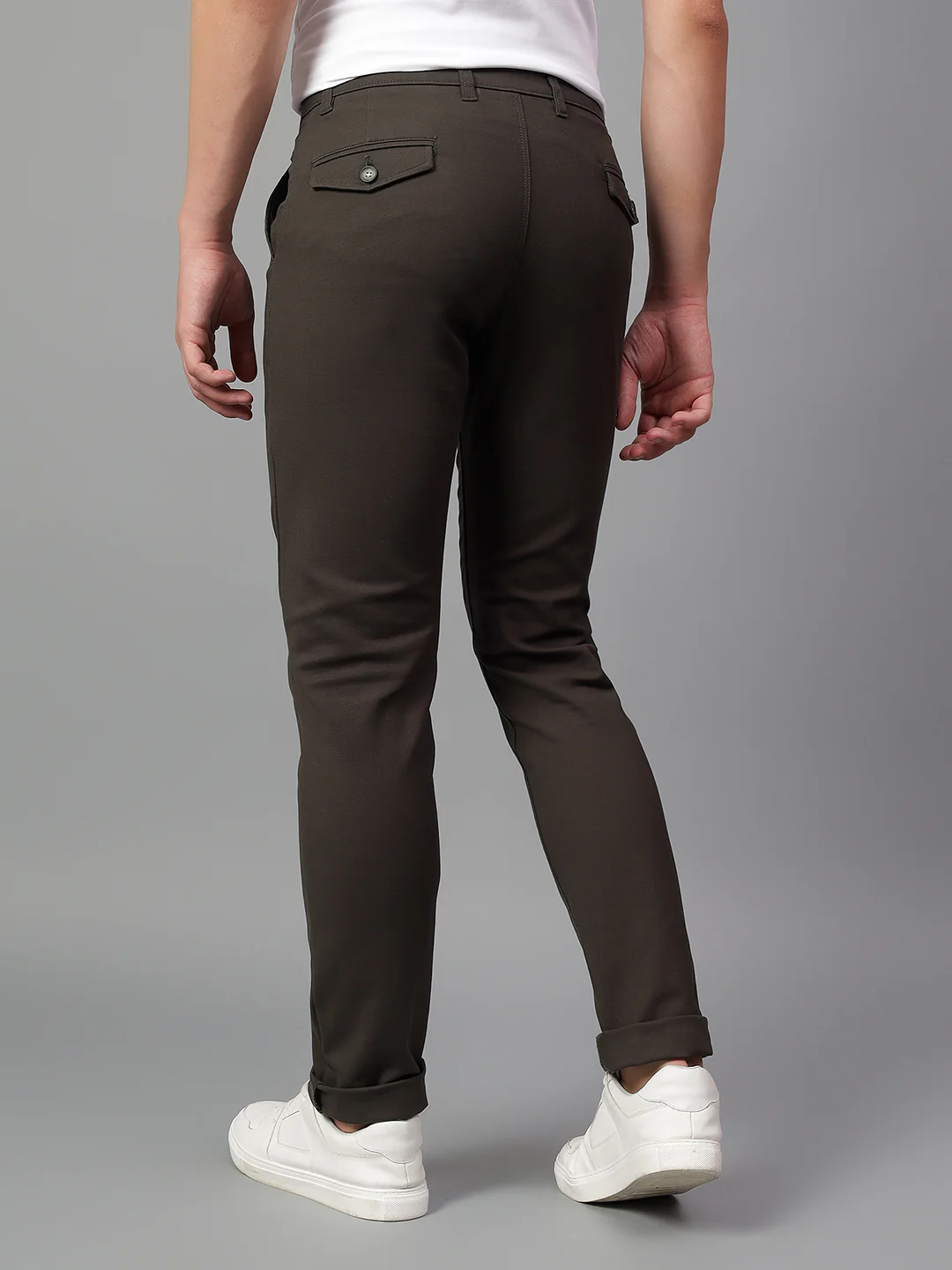 Casual Trouser for Men | Breathable & Soft with Color Fastness Regular Fit Cotton Blend Fabric Solid Pattern Button Closure - Image 3