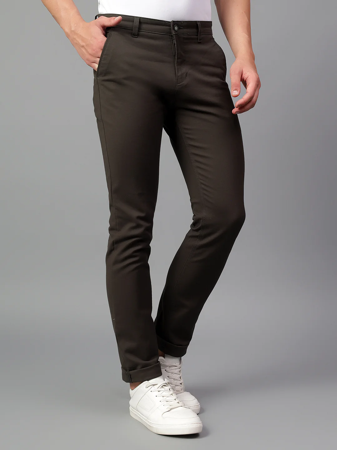 Casual Trouser for Men | Breathable & Soft with Color Fastness Regular Fit Cotton Blend Fabric Solid Pattern Button Closure - Image 5