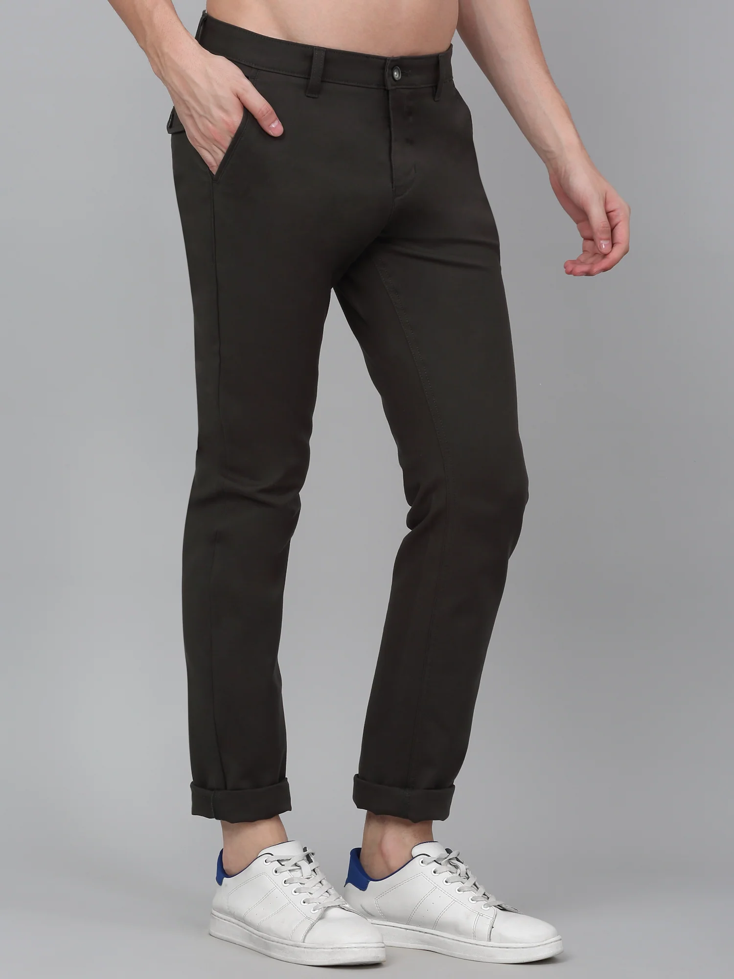 Casual Trouser for Men | Breathable & Soft with Color Fastness Regular Fit Cotton Blend Fabric Solid Pattern Button Closure - Image 3