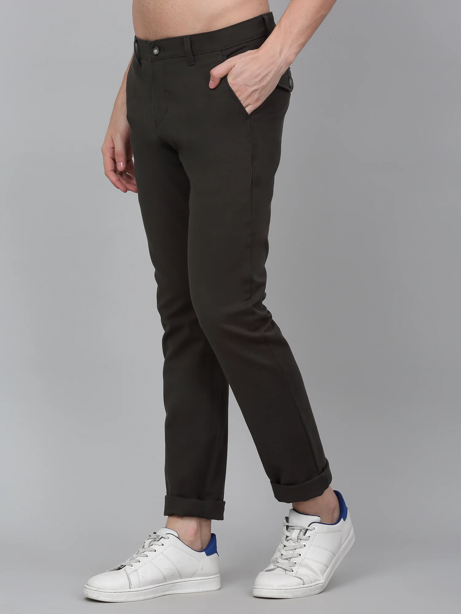 Casual Trouser for Men | Breathable & Soft with Color Fastness Regular Fit Cotton Blend Fabric Solid Pattern Button Closure - Image 4