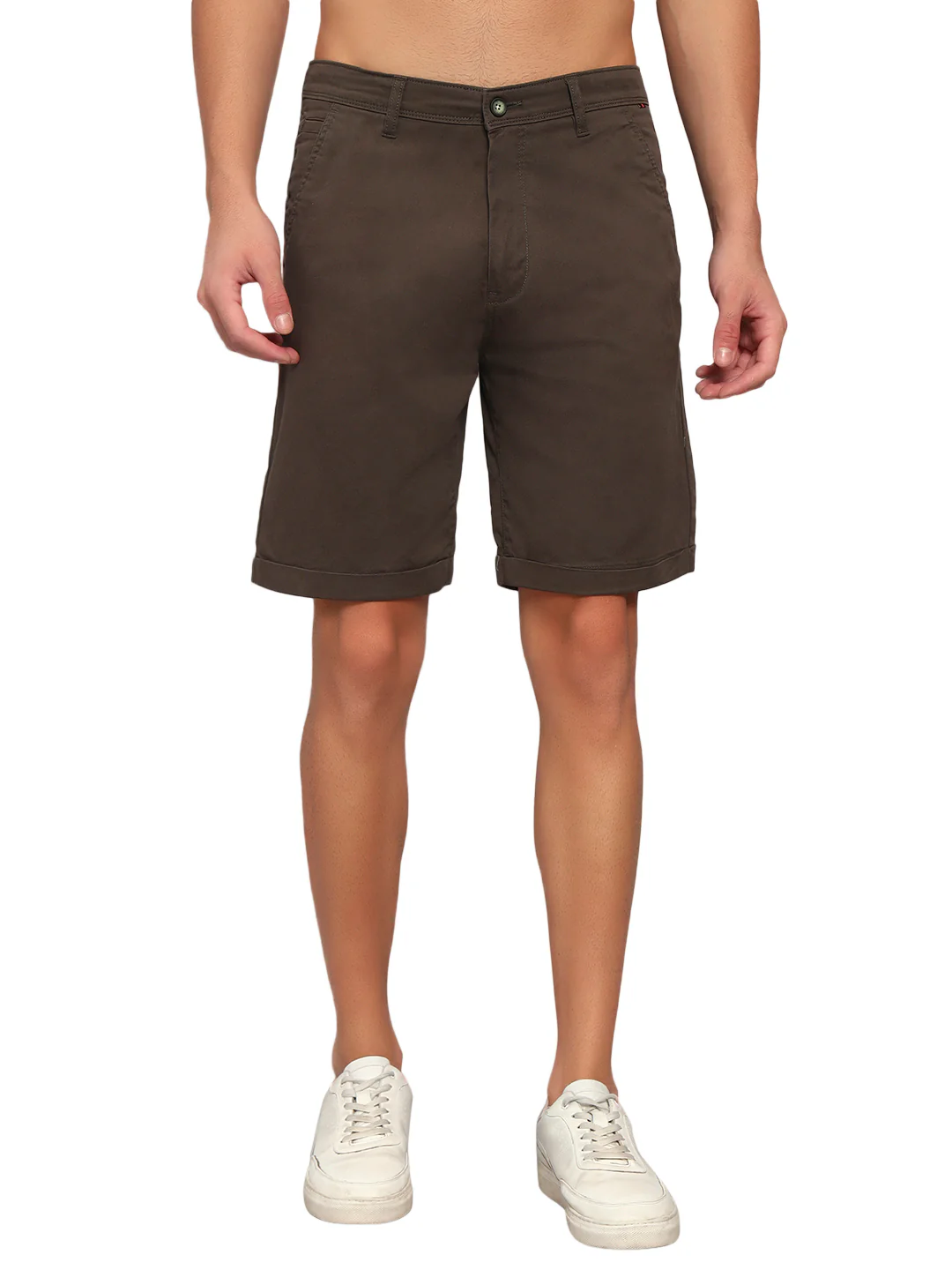 Men's Olive Green Solid Regular Fit Casual Bermuda - Image 2