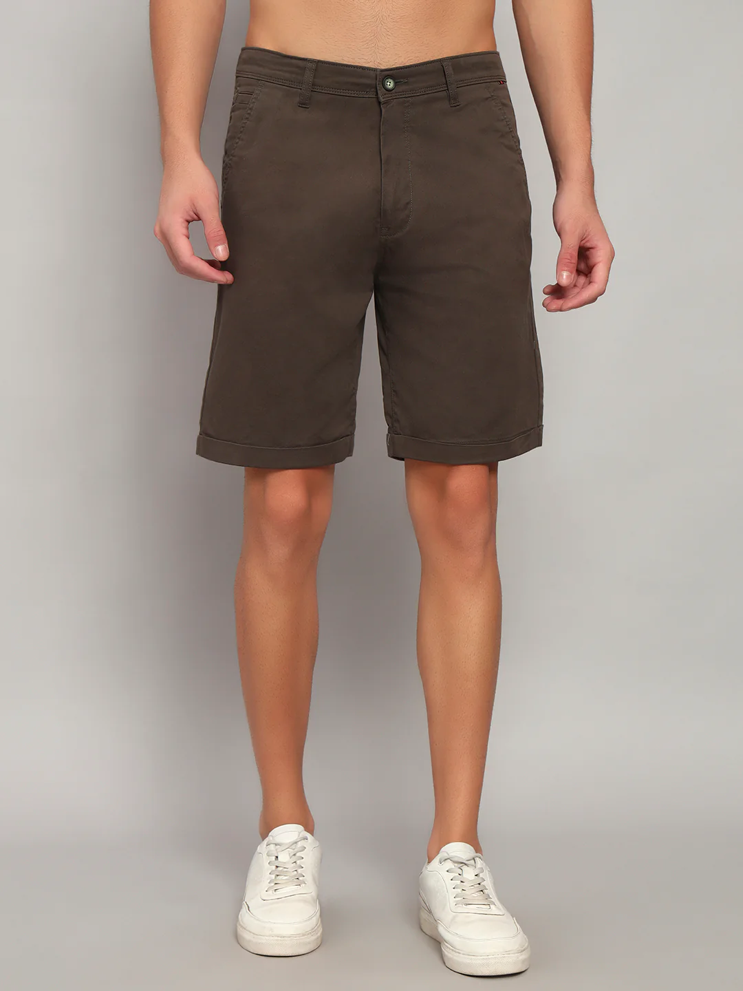 Men's Olive Green Solid Regular Fit Casual Bermuda - Image 3