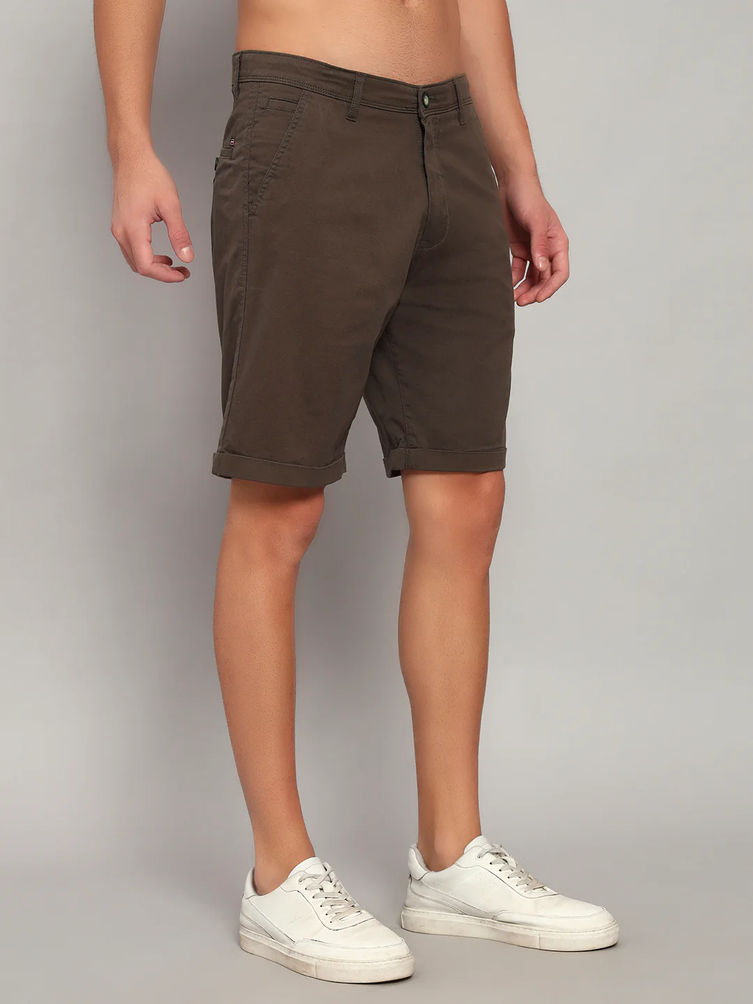 Men's Olive Green Solid Regular Fit Casual Bermuda - Image 6