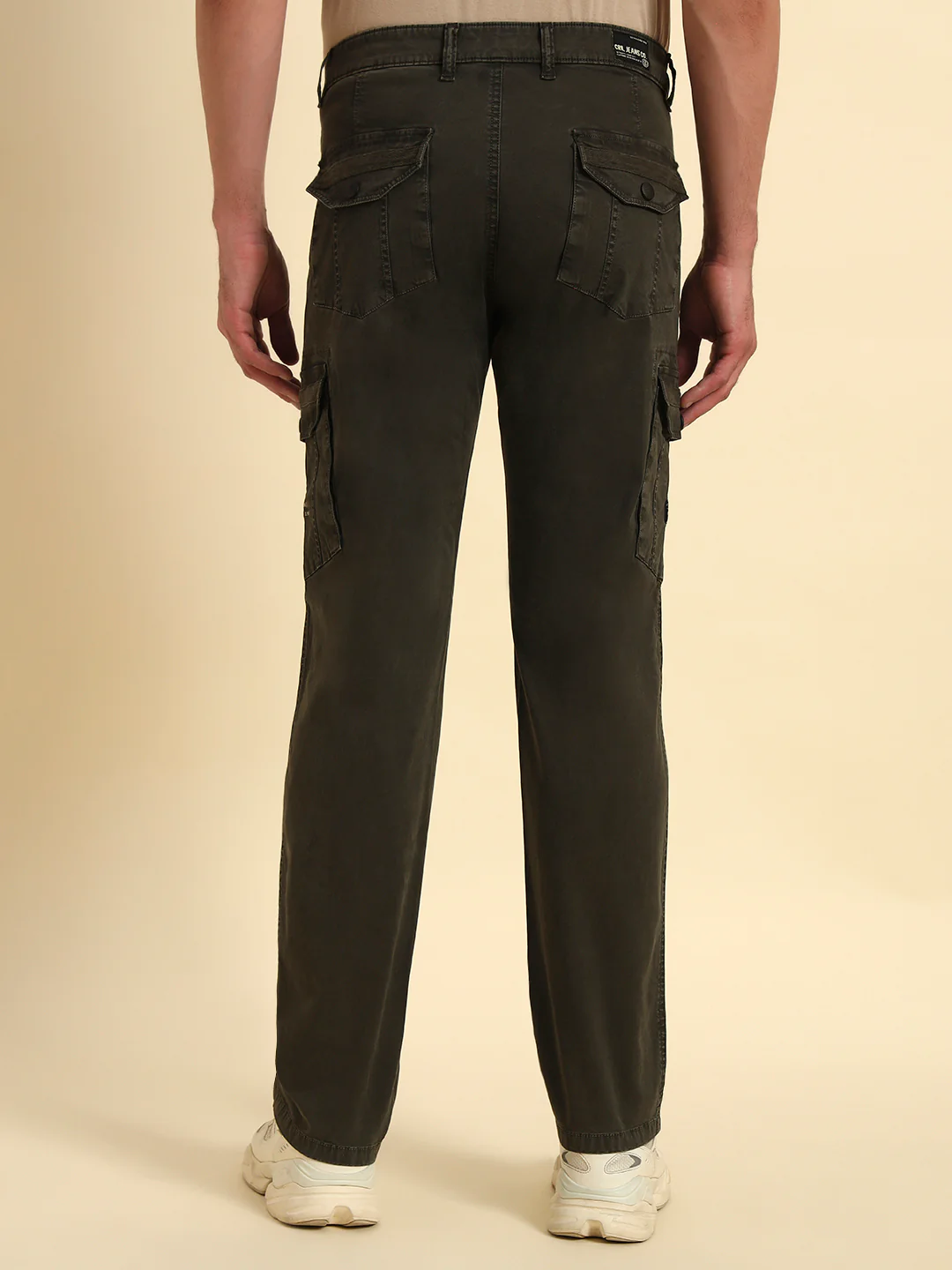 Men's Olive Green Solid Regular Fit Casual Cargo - Image 3
