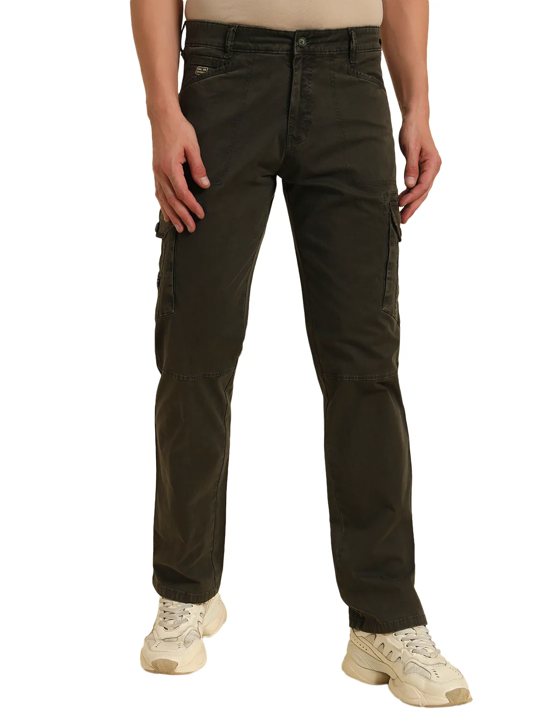 Men's Olive Green Solid Regular Fit Casual Cargo - Image 4