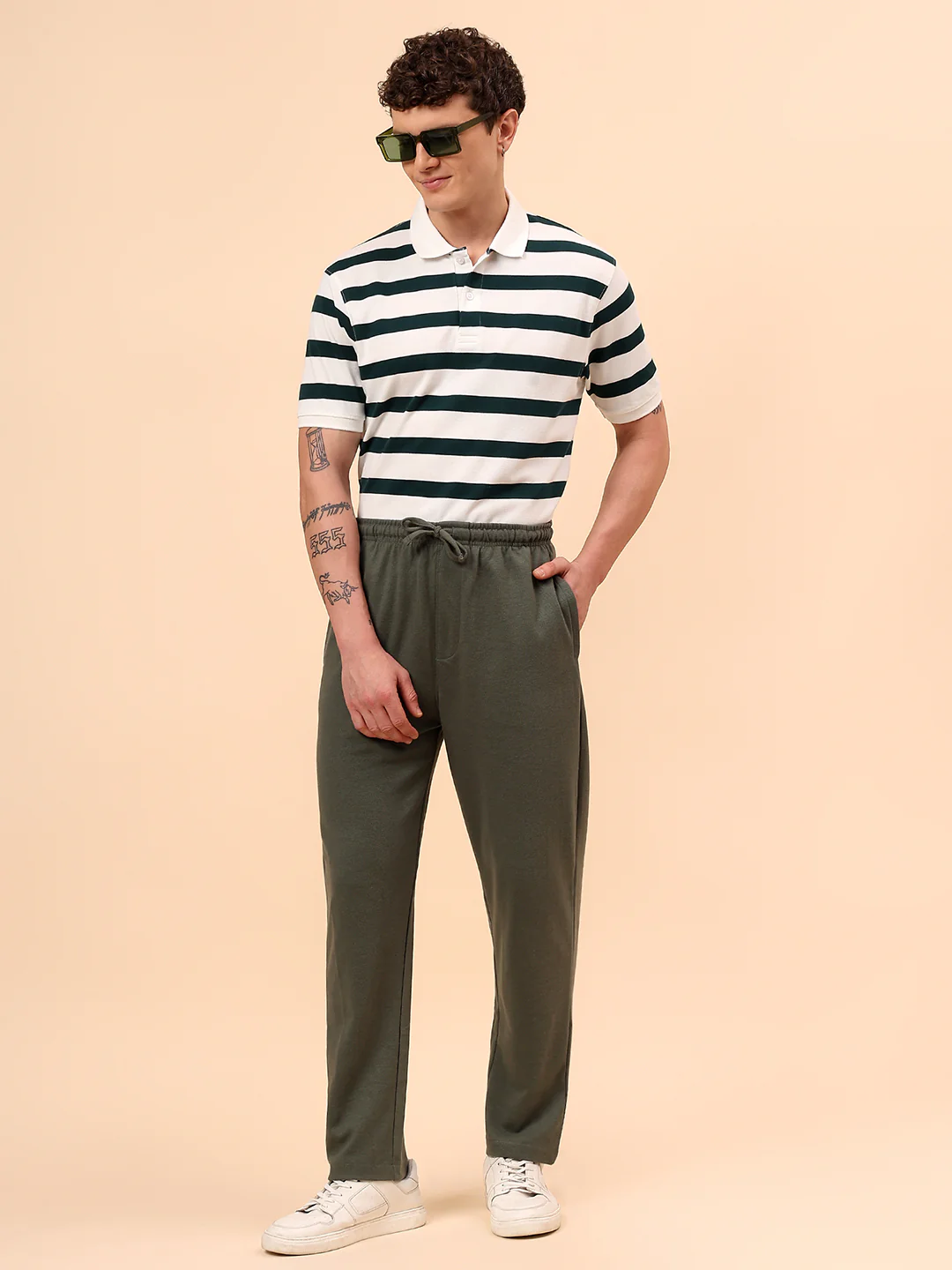 Men's Olive Green Solid Regular Fit Casual Track Pant - Image 2
