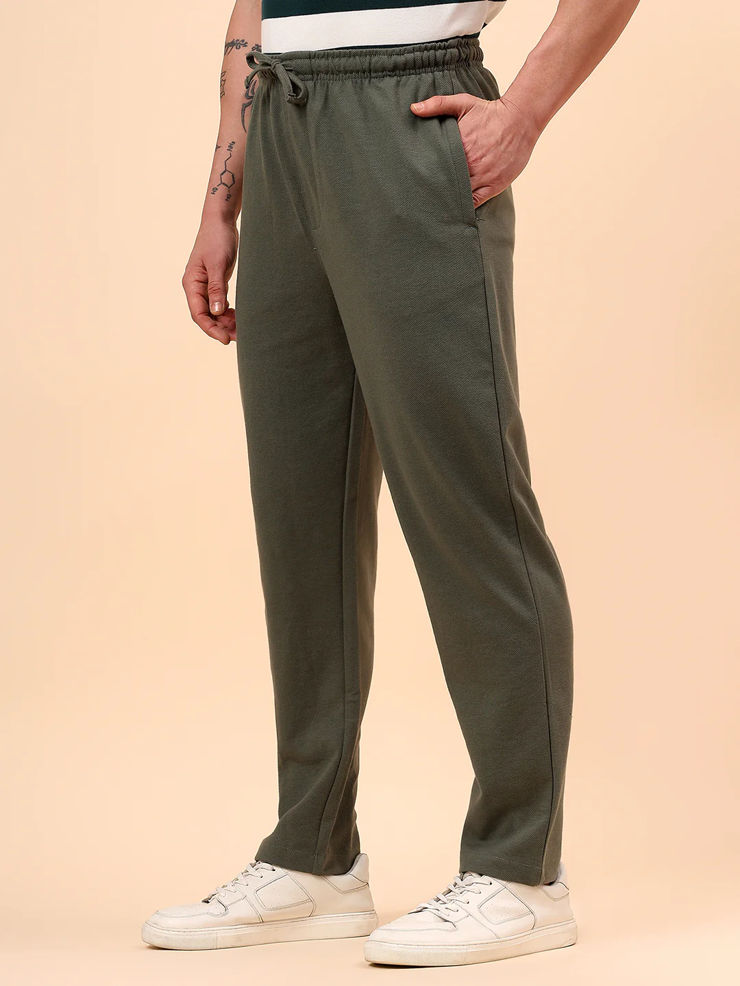 Men's Olive Green Solid Regular Fit Casual Track Pant - Image 5